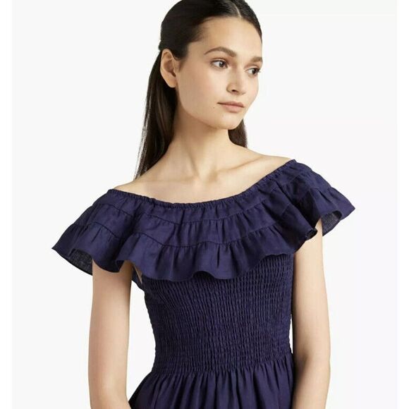 Hill House Women’s Akilah Linen Midi Nap Dress Navy Blue Size Small - Picture 3 of 10